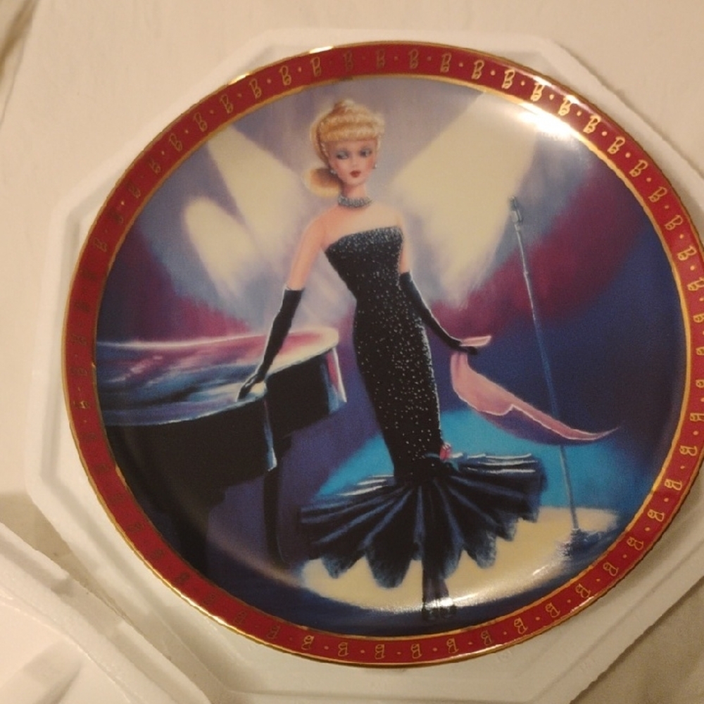 Barbie Collector Plate Featuring Blonde Doll in Black Evening Gown
